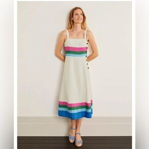 Boden UK10P US6P Linen Blend Willa Midi Dress Ivory Stripe